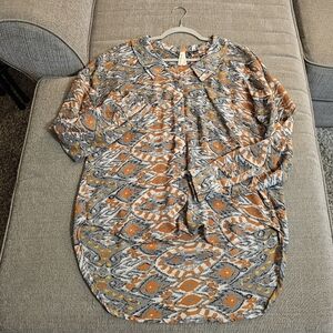 Roper Orange Gray Pattern Sheer Western Casual Oversize Button Top Size Small
